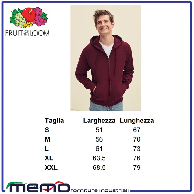 FELPA UOMO con CAPPUCCIO e ZIP LEGGERA garzata estiva colorata FRUIT OF THE LOOM 2