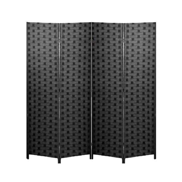 ROOM DIVIDER 6FT Wall Divider Wood Screen 4 Panels Wood Mesh HandWoven