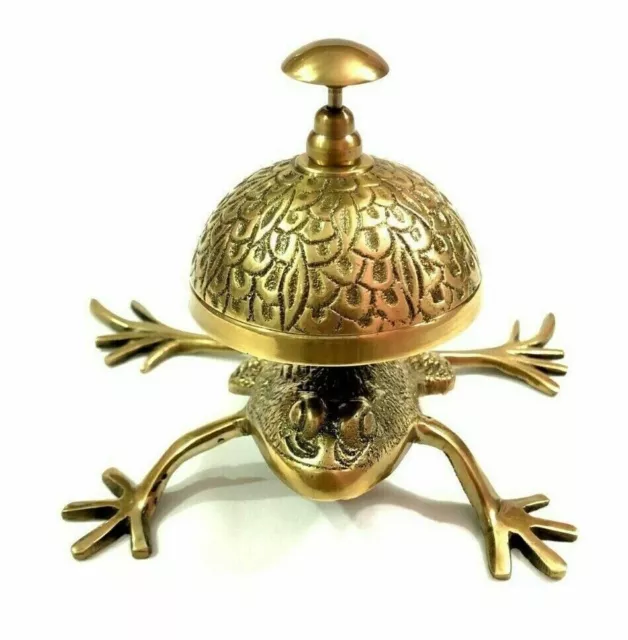 Nautical Brass Frog Desk Bell Vintage Antique Hotel Counter Reception Bell Decor
