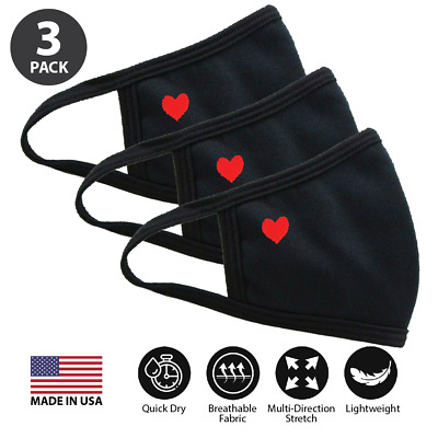 3 Set Fashion Face Mask Cotton Double Layer Washable Reusable Heart -Made In USA