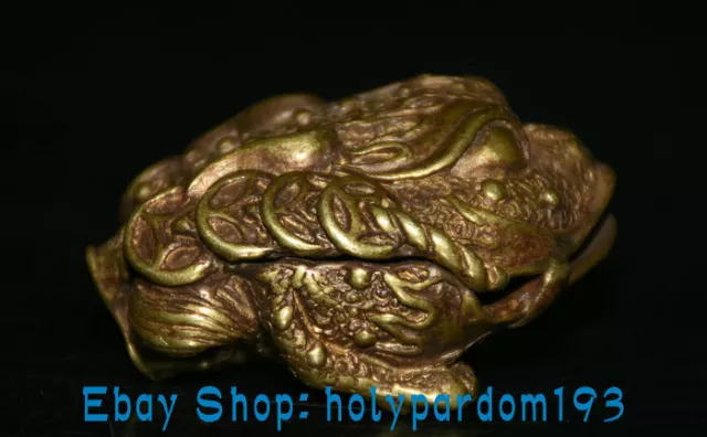 1.8" Collect Ancient China Copper Fengshui 3 Leg Frog Bufonid Coin Wealth Statue