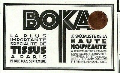 Paris (Rue Du 4 Septembre) Tissus Boka / Publicite Advertising 1931