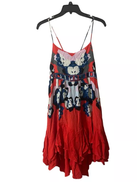 Free People Sweet Lucy Red Tassel Tie Back Ruffle Mini Dress Size Small