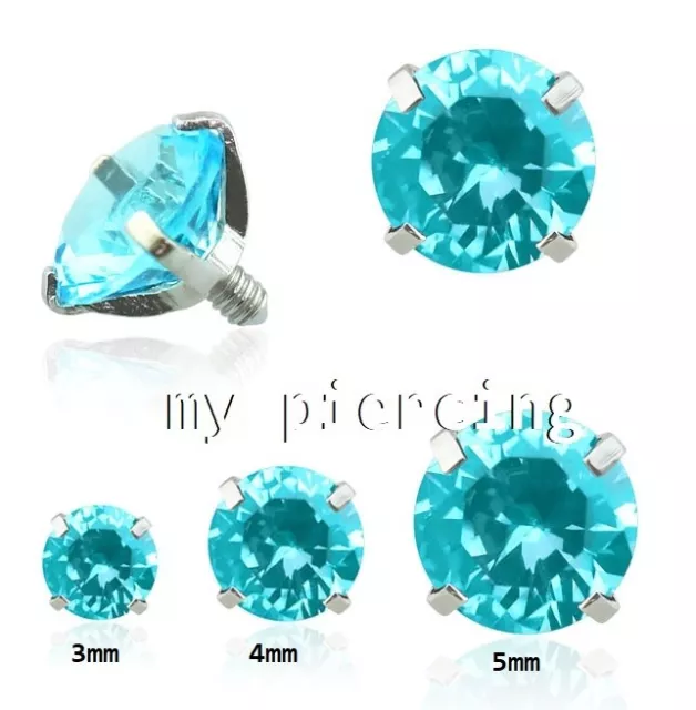 1PC. 14G Aqua CZ Prong Set Dermal Anchor Top 316L Surgical Steel 3mm 4mm 5mm CZ