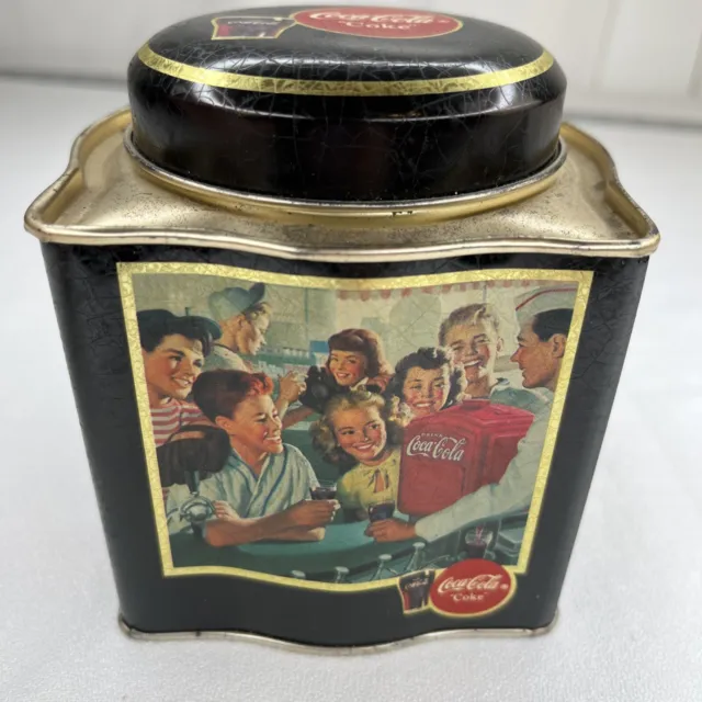 Vintage COCA-COLA TIN 1988 - Teenagers At Soda Counter Drug Store Hangout