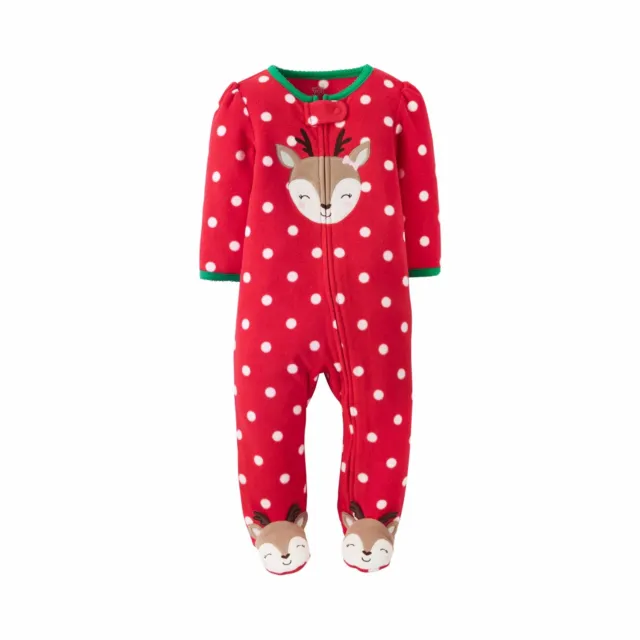 Carters Infant Girls Reindeer Sleeper Footed Fleece Christmas Pajamas 6M Baby