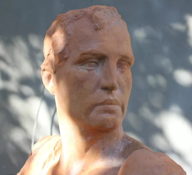 Victor Demanet Impressive Terracotta Statue, Art Deco Bust of Man Signed