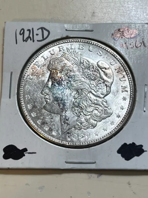 1921-D  Morgan Silver Dollar — Rainbow Toned Only Denver Minted Dollar