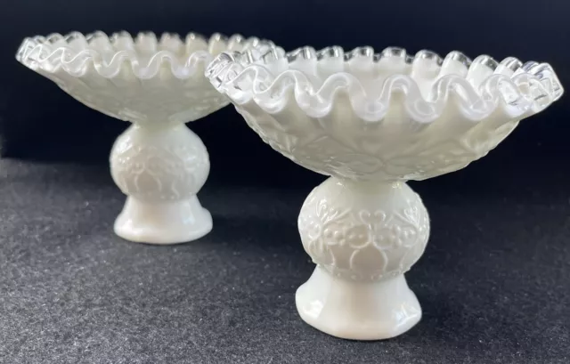 FENTON ART GLASS Silver Crest Spanish Lace Candle Holders Reversible ...
