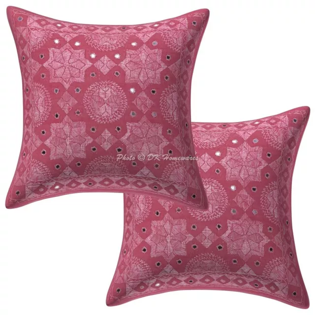 Fundas de almohada de algodón indio para sofá, juego bohemio bordado de 2...