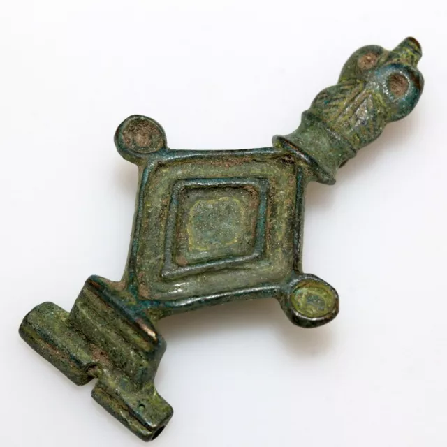 Ancient Roman bronze disc fibula brooch decorated with turtle head-ca 100-200 A