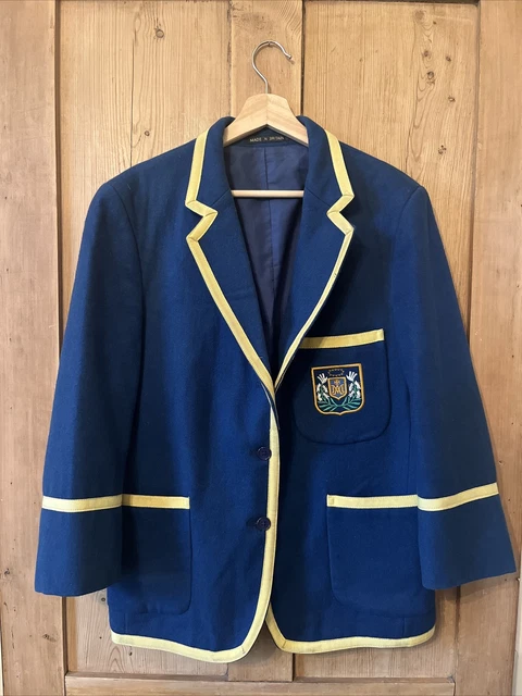 Blazer vintage David Luke Hainsworth School blu con finiture gialle