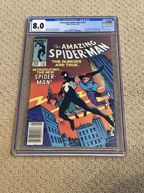 Amazing Spider-Man 252 CGC 8.0 White Newsstand  (1st app Black Costume) + magnet