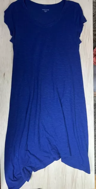 EILEEN FISHER Organic Cotton Hemp Twist Asymmetrical Hem Dress Size Medium Blue