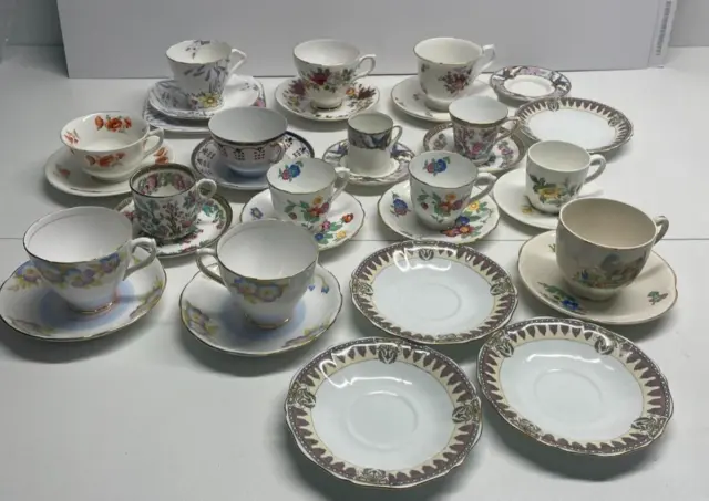 Job lot Bundle Various Bone China Porcelain Cups and saucers ( f63), Vintage
