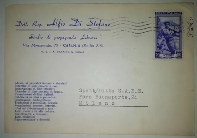 Catania Studio Di Propaganda Libraria Dott. Di Stefano  - Cartolina D'epoca 1953