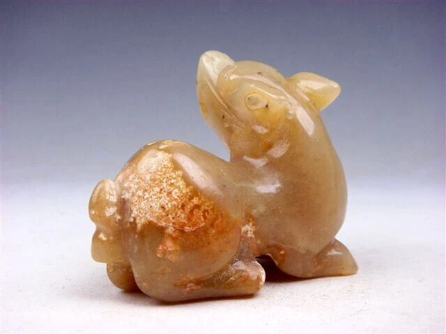 Vintage Nephrite Jade Stone Carved Sculpture Foo Dog Lion Looking Back #03032302 3