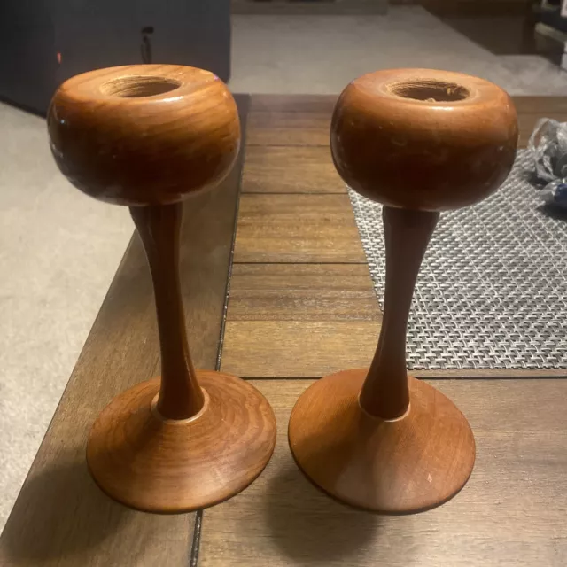 California redwood pair of taper candlesticks