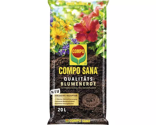 Blumenerde COMPO SANA®Qualitäts-Blumenerde 20 L für alle Zimmer, Balkon- und Gar