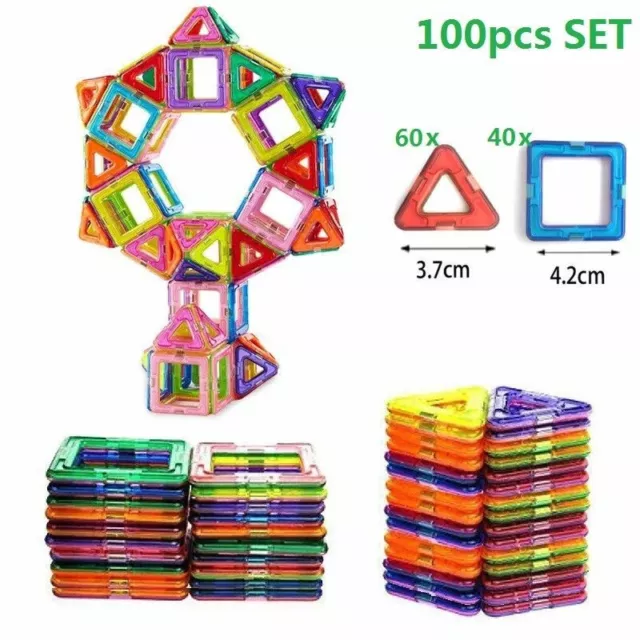 100 Piece Kids Magnetic Blocks Building Toys Educational Magnet Mini Tiles Kit