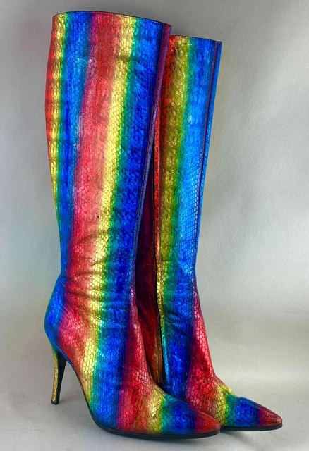 high-heel rainbow snakeskin boots 10 FREELANCE 1990'S Ltd EDITION made in France