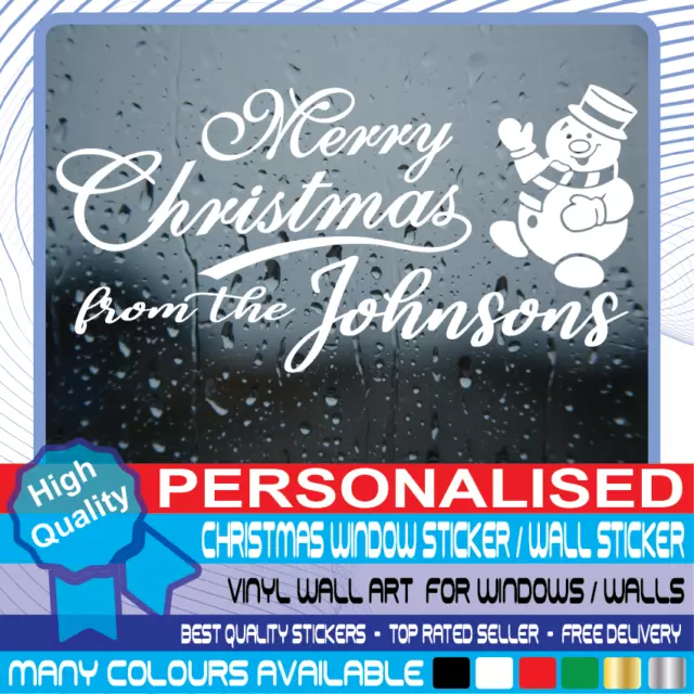 Personalised Christmas Window Stickers Wall decal Merry XMAS Home Shop Decor