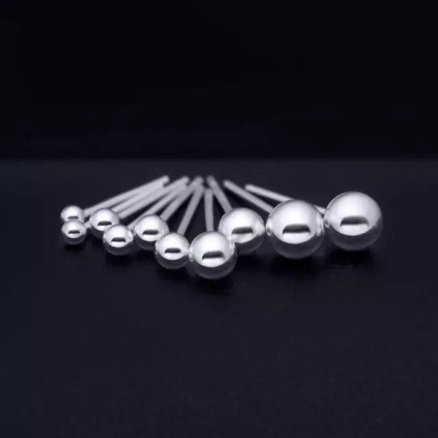 Genuine 925 Sterling Silver Solid Ball Bead Stud Earrings Ear Piercing 1.5mm-5mm