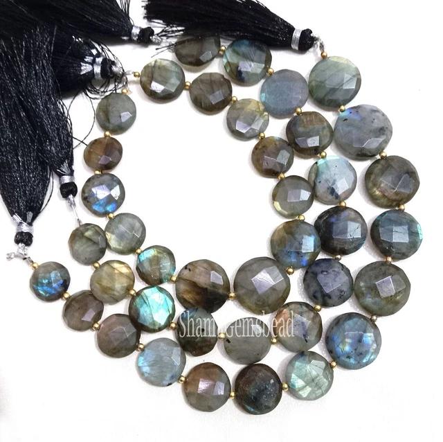 Lot de perles de pierres précieuses en vrac en forme de pièce de monnaie à...