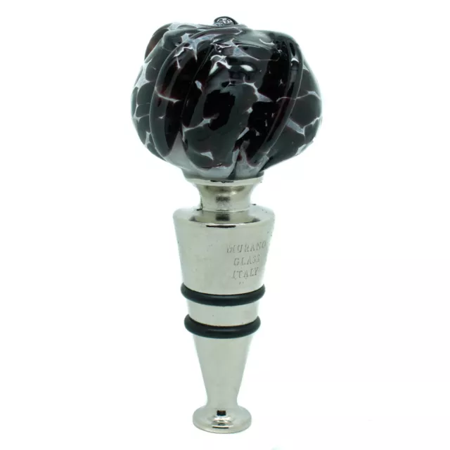 Murano Verre Bouteille Bouchon Foncé Violet Argenté Vin Prosecco Venice Cadeau