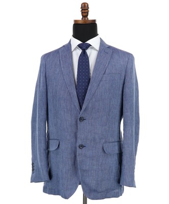 J Hilburn Linen Cotton Blend Sport Coat Size 40R Tailored Fit Blue Surgeon Cuffs