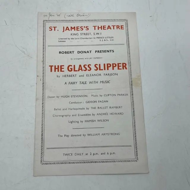 Playbill Theater Programm St.James Theater Der Glas Slipper