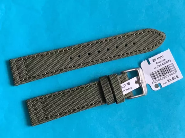 Uhrband Eulit Canvas Leder 20 mm olivgrün Ersatzband Band Strap Uhrenarmband