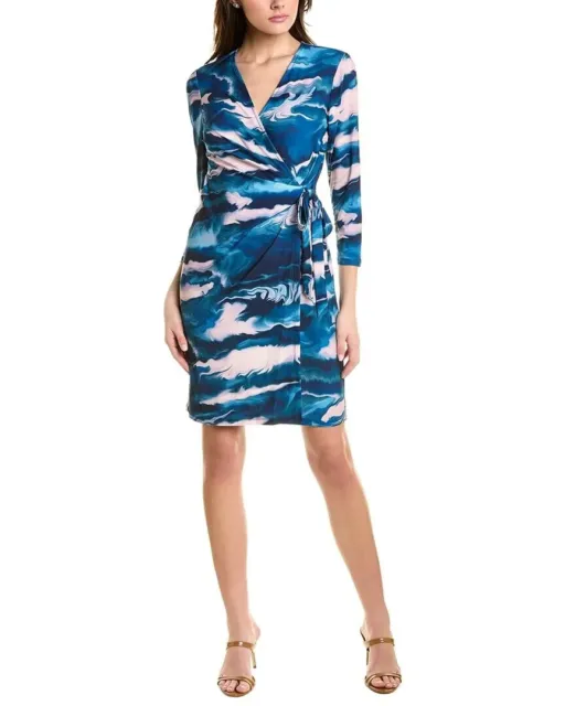 NWOT ANNE KLEIN Size PXL Blue print jersey wrap dress