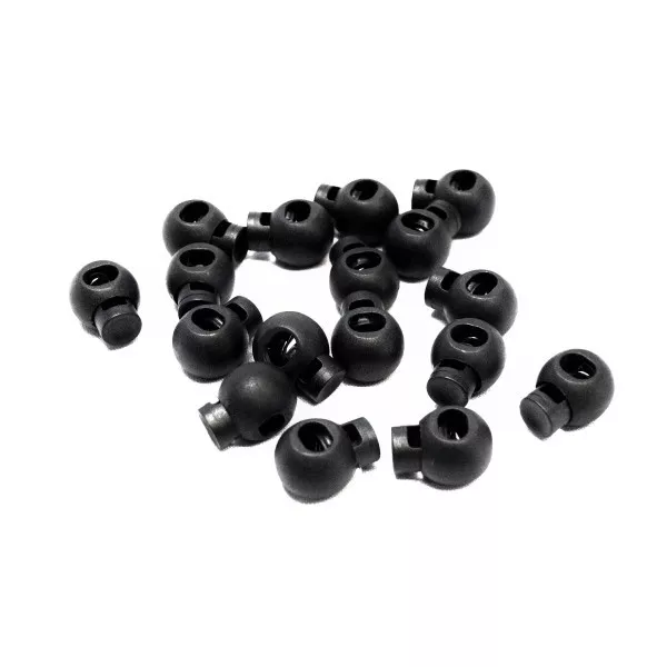 10, 50 or 100 x 20mm Plastic Cord Locks Black Round Spring Toggles Stoppers