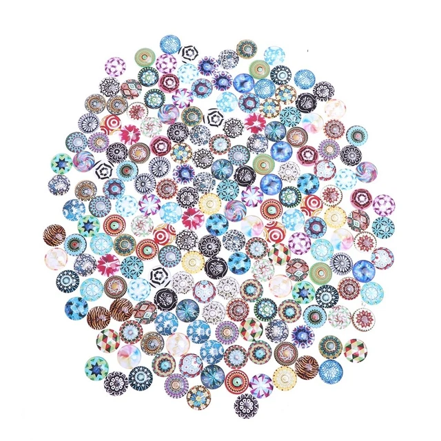 200 Pcs Printed Glass Beads Multi Color Jewellery Making