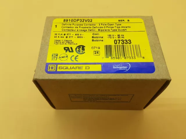 SCHNEIDER ELECTRIC SQUARE D 8910DP32V02 Definite Purpose Contactor 2-Pole 30FLA 3