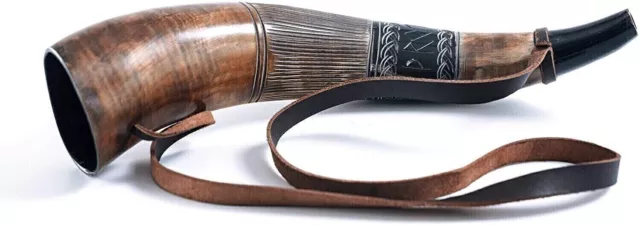 Viking War Horn - 18" Genuine Ox-Horn Battle Trumpet - Premium Hand Engraved