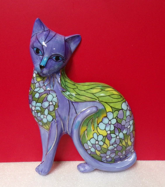 Bradford Purr-fect Elegance IRIS INTRIGUE Porcelain Cat Wall Hanging Plaque
