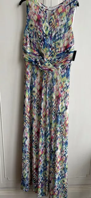 NEW! W/TAG ELLEN TRACY Multicolor Mesh Jersey Sleeveless Print Maxi Dress Sz 12 2