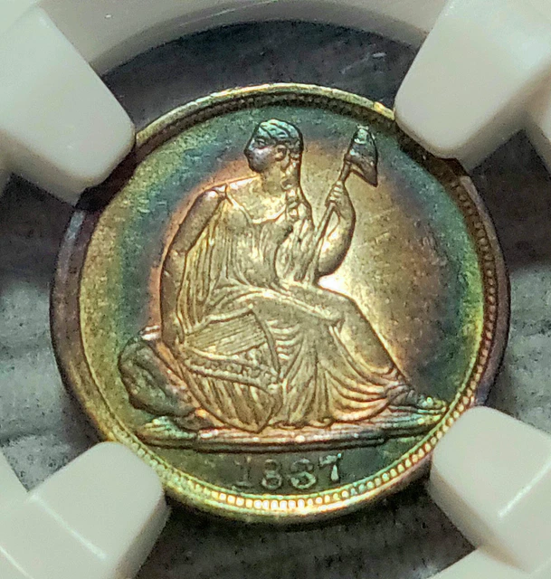 1837 Seated No Stars Half Dime Ms 61 Target Rainbow Toned L@@K
