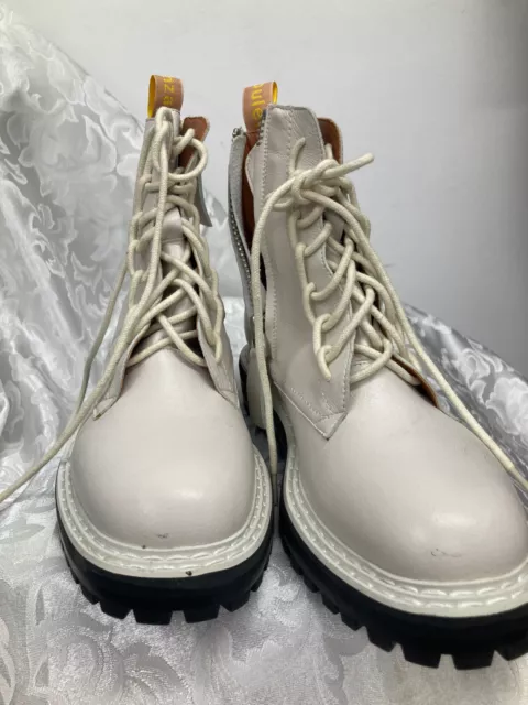 Proenza Schouler? Womens Lace Up Lug Sole Combat Boots -White Size 7 - NEW