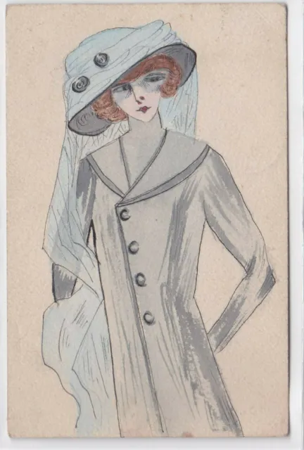 Antique Cpa Illustrator Women's Handpainted Fashion Postcard (1909)