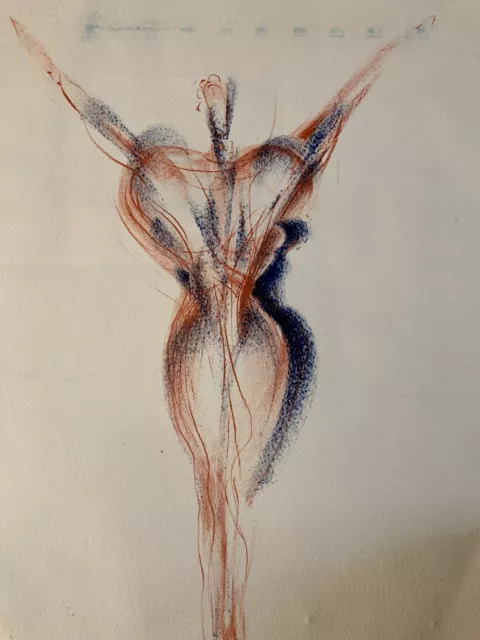 Tres belle gravure Femme Bras Croix  expressionisme Bernard Jobin La Gymnaste