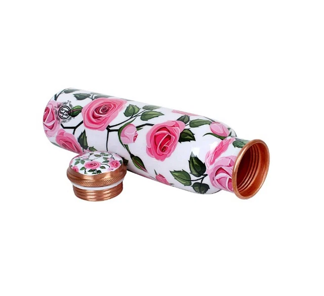 Bouteille d'eau en cuivre pur motif floral avec anse ± 1 Litre | Les essentiels d'Isabelle