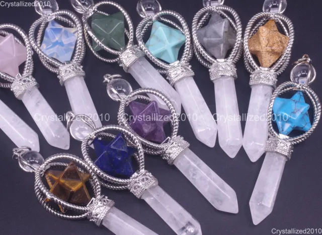 Natural Gemstones Merkaba Healing Crystal Pointed Reiki Chakra Pendant Necklace