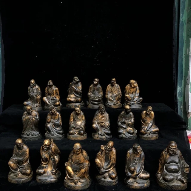 Chinese Exquisite Handmade Eighteen Arhats Bronze Statue 18pcs