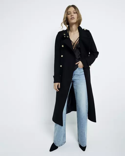 River island black coat store