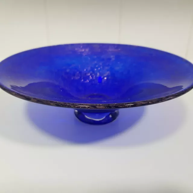 TVG Teign Valley Glass bowl hand blown blue golden swirl studio art England 16cm