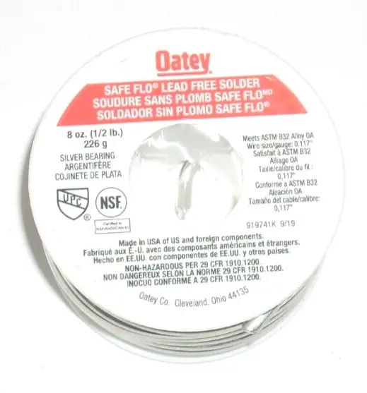 Oatey 29024 Safe Flo Lead Free Solder Silver Bearing 1/8 in Dia 8 oz Roll USA