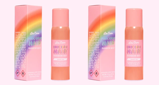 Nuevo paquete de 2 paquetes de lima crimen unicornio cabello arco iris niebla té dulce 1,8 fl oz aerosol de color